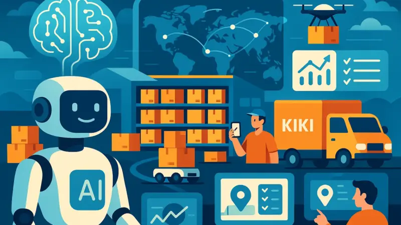 AI technology overlay on delivery truck and map representing Kiki Latam’s AI-enhanced last‑mile logistics in Latin America