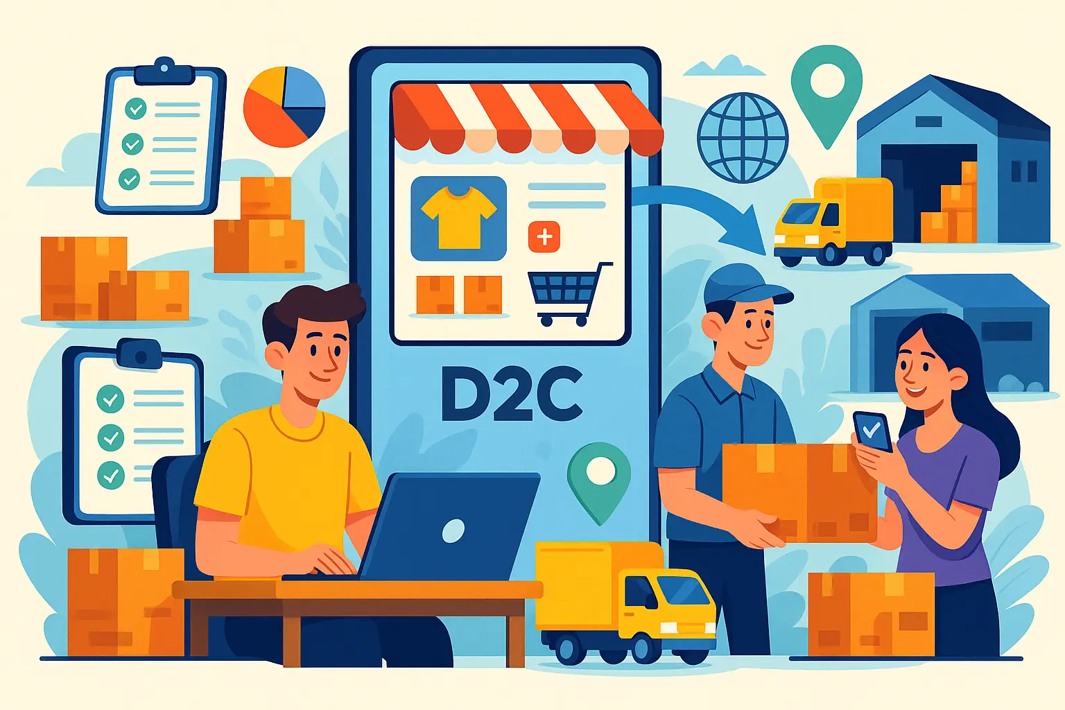 D2C Fulfillment and Logistics Ecosystem Direct-to-consumer logistics operation with fulfillment and delivery flow