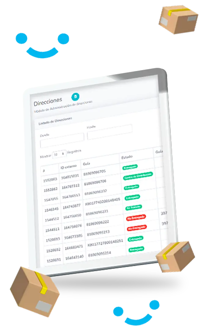 Logistics platform interface for address verification, order tracking, and fulfillment status