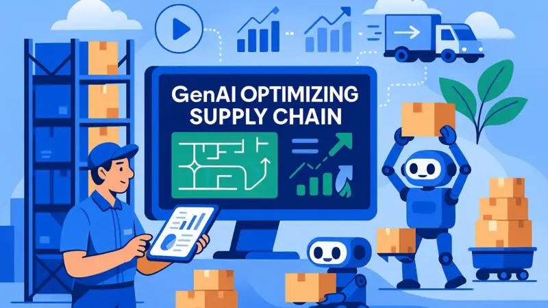 Warehouse with AI-powered systems and smart route planning illustrating GenAI in LATAM and U.S. logistics