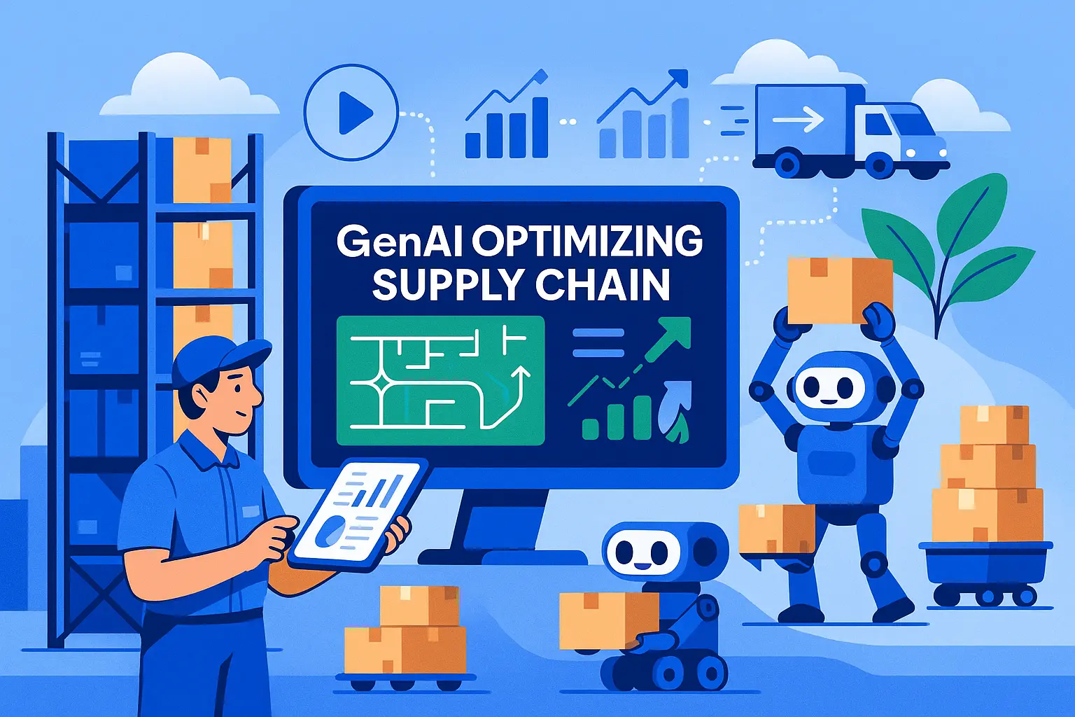 Generative AI Enhancing Supply Chain Logistics in LATAM & U.S. Warehouse with AI-powered systems and smart route planning illustrating GenAI in LATAM and U.S. logistics